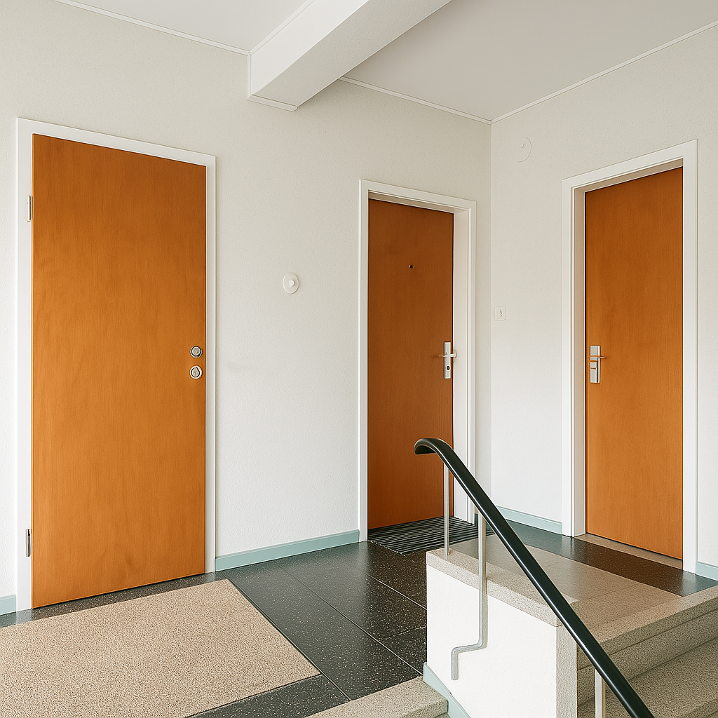 Monteurzimmer Bremerhaven Schmiedestraße 1 – Hausflur im 3. Stock mit Wohnungstüren