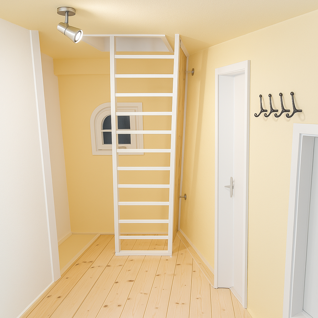 Monteurzimmer Bremerhaven Prager Straße 53 – Treppe zum oberen Schlafbereich im Dachgeschoss